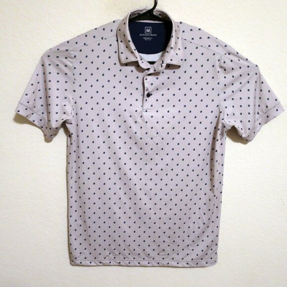 Mizzen Main Shirt Men Medium Short Sleeve Golf Polo Trim Fit Gray Blue Circles - Picture 2 of 6